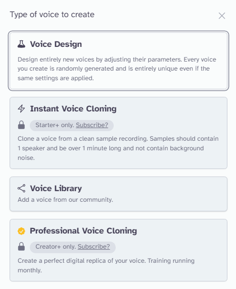Eleven Lab Voice Cloning Options